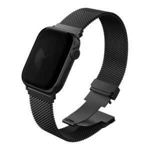 Стальной ремень мелкое плетение Uniq DANTE PRO для Apple Watch 49/45/44/42мм, цвет черный графит (GRAPHITE BLACK)