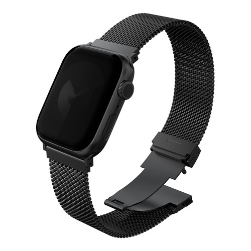 Стальной ремень мелкое плетение Uniq DANTE PRO для Apple Watch 49/45/44/42мм, цвет черный графит (GRAPHITE BLACK)