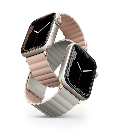 Ремень силиконовый Uniq REVIX для Apple Watch 49/45/44/42, цвет розовый/бежевый