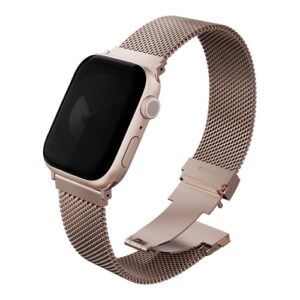 Стальной ремень мелкое плетение Uniq DANTE PRO для Apple Watch 49/45/44/42мм, цвет золотой (METALLIC ROSE)