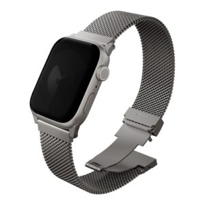 Стальной ремень мелкое плетение Uniq DANTE PRO для Apple Watch 38/40/41/42, цвет натуральный титан (TITANIUM SILVER)