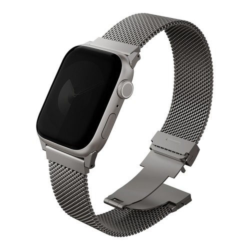 Стальной ремень мелкое плетение Uniq DANTE PRO для Apple Watch 38/40/41/42, цвет натуральный титан (TITANIUM SILVER)