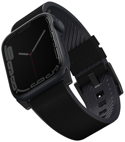 Кожаный влагоустойчивый ремень Uniq STRADEN для Apple Watch 49/45/44/42мм, цвет черный