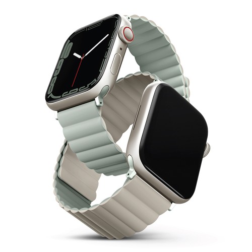 Ремень силиконовый Uniq REVIX для Apple Watch 49/45/44/42, цвет зеленый/серо-бежевый